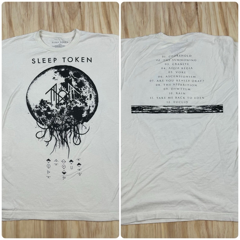 Sleep Token Shirt Mens L White Take‎ Me Back To Eden Album Tracklist Graphic Tee